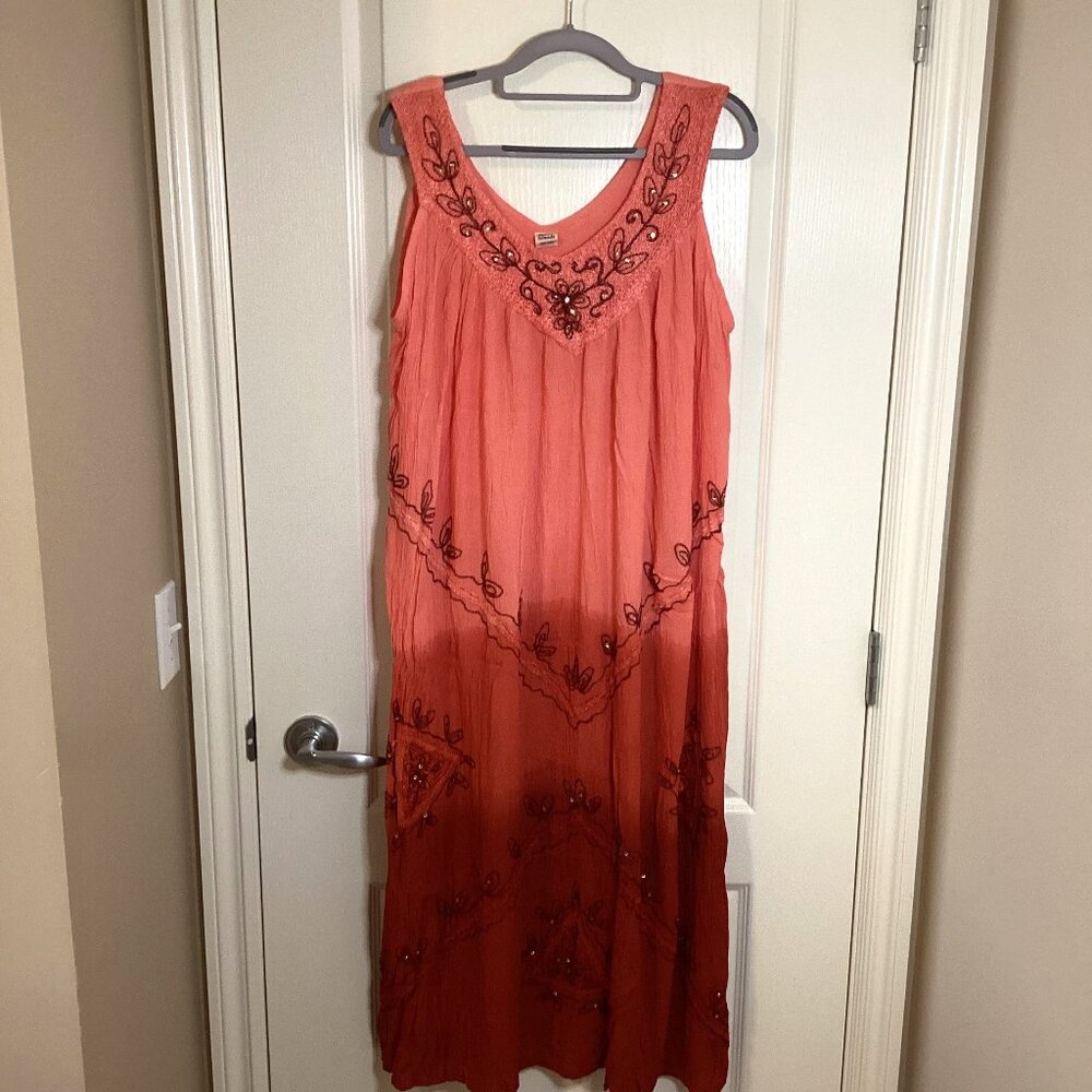 Seven Islands Women's Tie Dye Boho Peachy Ombre Midi Dress One Size Sleeveless